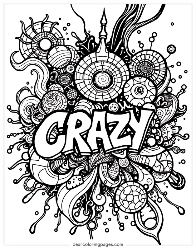 Trippy Graffiti Mural With Geometric Shapes Surrounding "CRAZY"